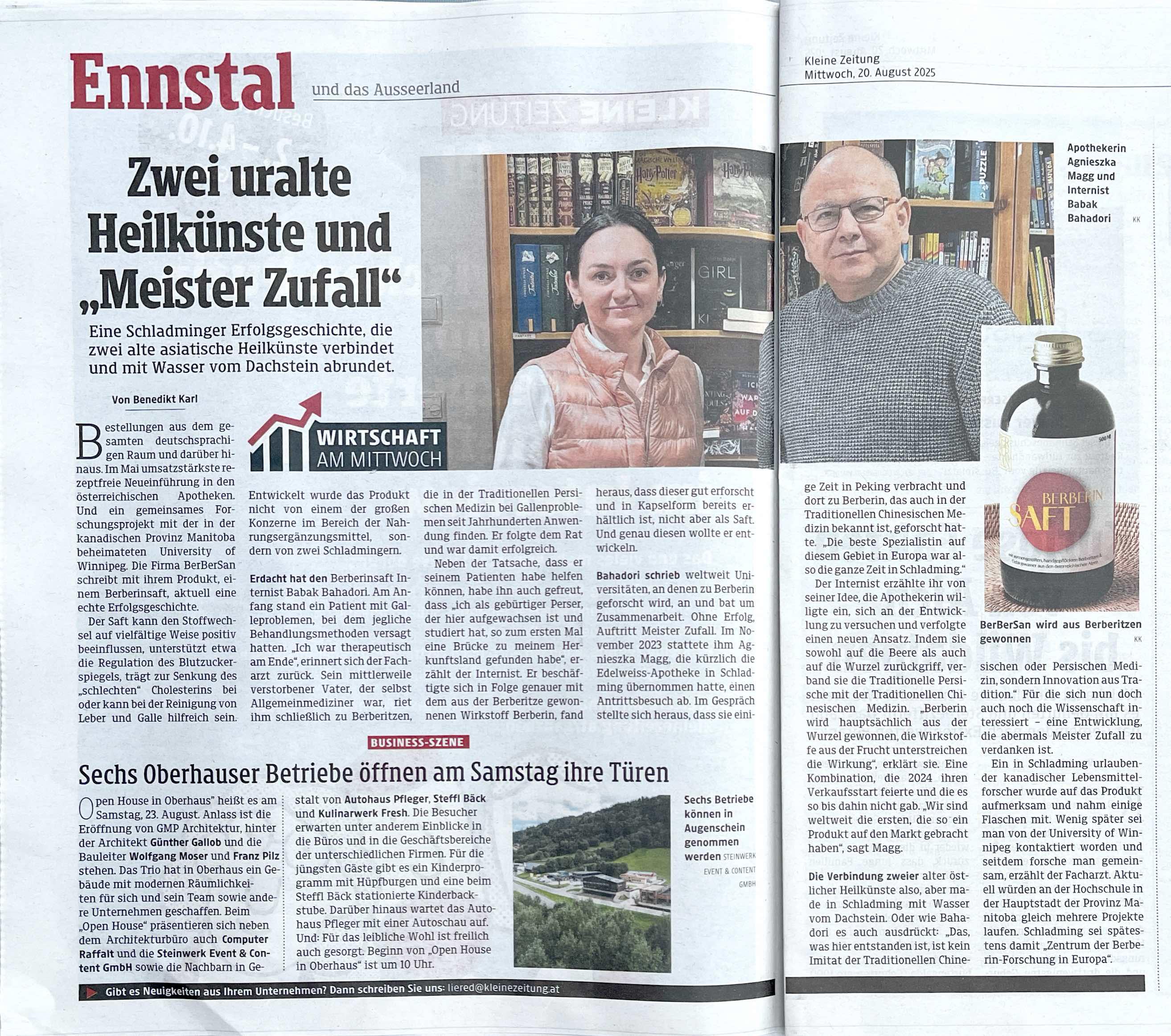 BerBerSan® in der Kleinen Zeitung: Der erste Berberin-Saft aus Schladming im Fokus